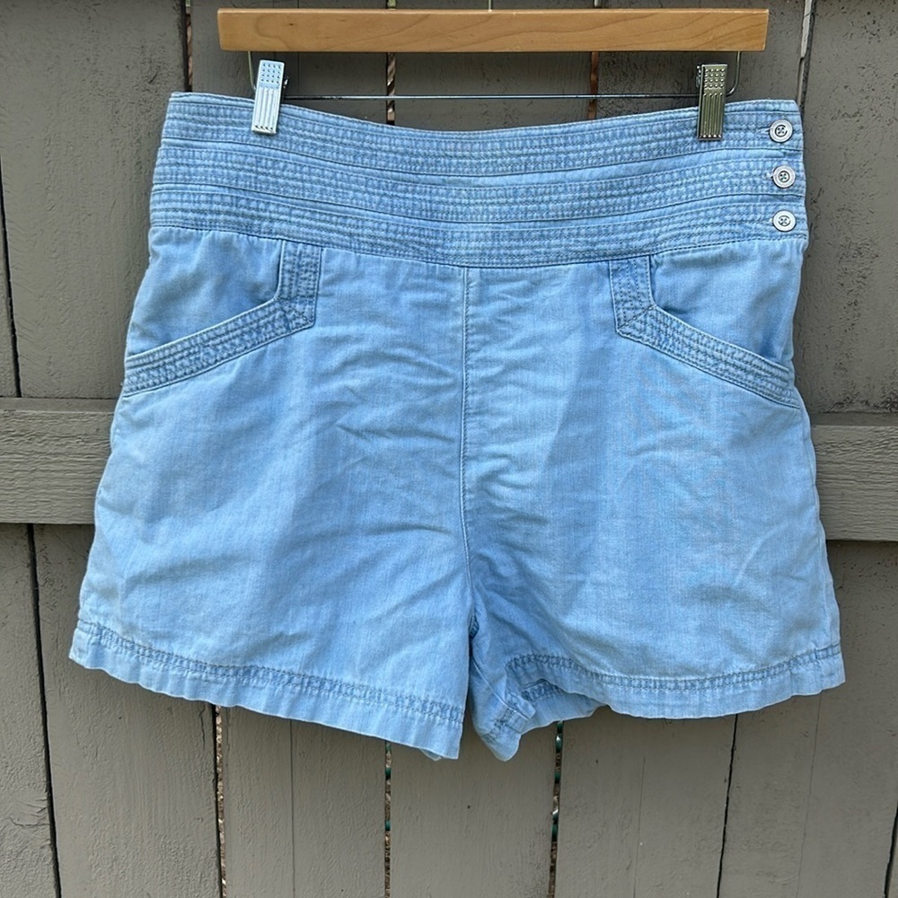 Anthropologie Denim Shorts Side Zip With Buttons Size 12 Super Soft Lightweight